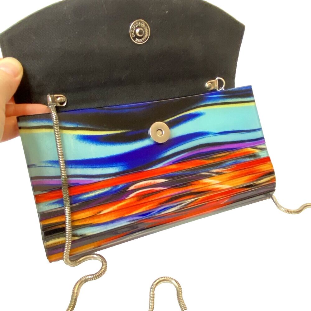 Sondra Roberts Vintage 80's Style Colorful Waves Lucite Acrylic Clutch Purse - Picture 3 of 10
